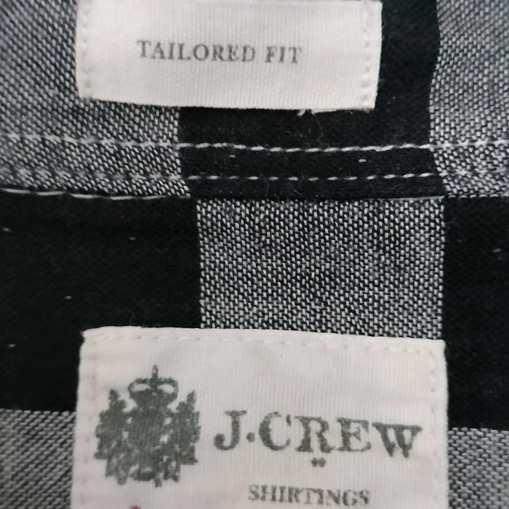 J Crew Tailor Fit Mens Black White Buffalo Check Flannel Cotton Shirt L Preppy